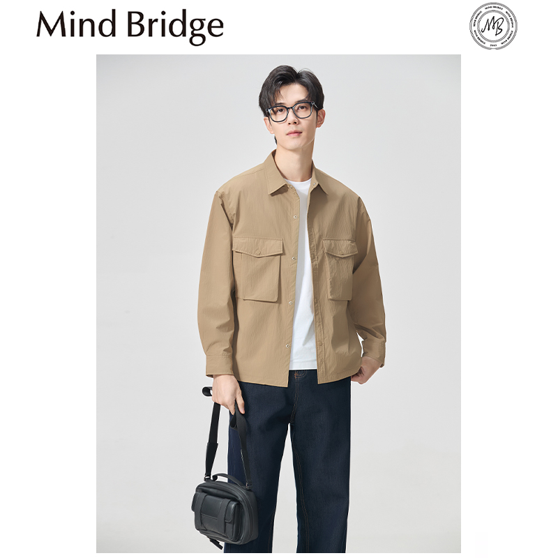 Mind Bridge2025早春新款男轻奢商务休闲工装衬衫式翻领夹克外套
