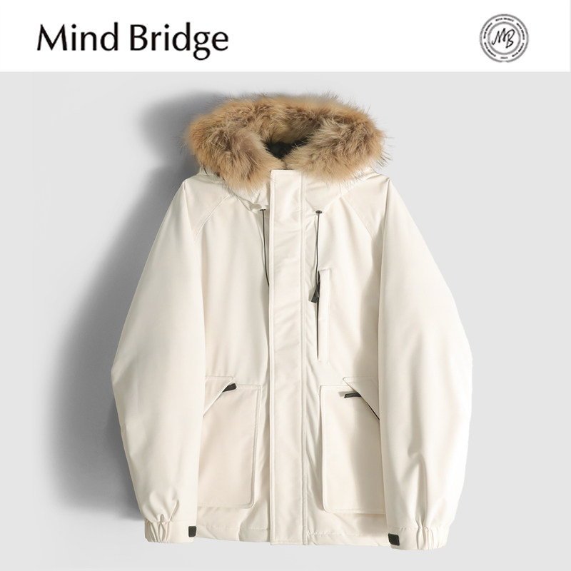 Mind Bridge三防羽绒服男女2025新款冬季大毛领连帽外套保暖工装