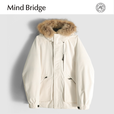 Mind Bridge三防羽绒服男女2025新款冬季大毛领连帽外套保暖工装