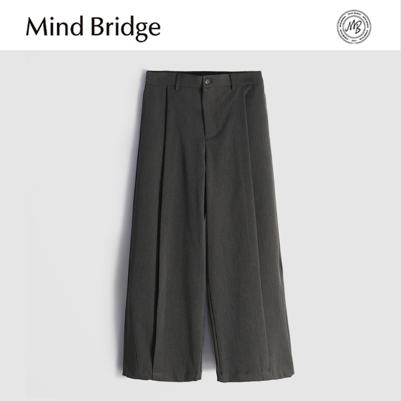 Mind Bridge2025新款秋冬含羊毛羊绒混纺阔腿西裤黑色宽松休闲裤