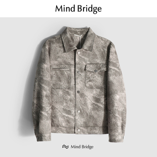 男休闲复古仿麂皮绒夹克水墨扎染外套 新款 Mind Bridge2024春秋季