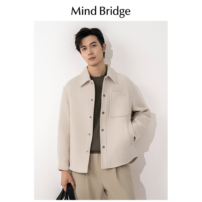 Mind Bridge羊毛呢90白鸭绒羽绒服男2024秋冬季大衣短款夹克外套