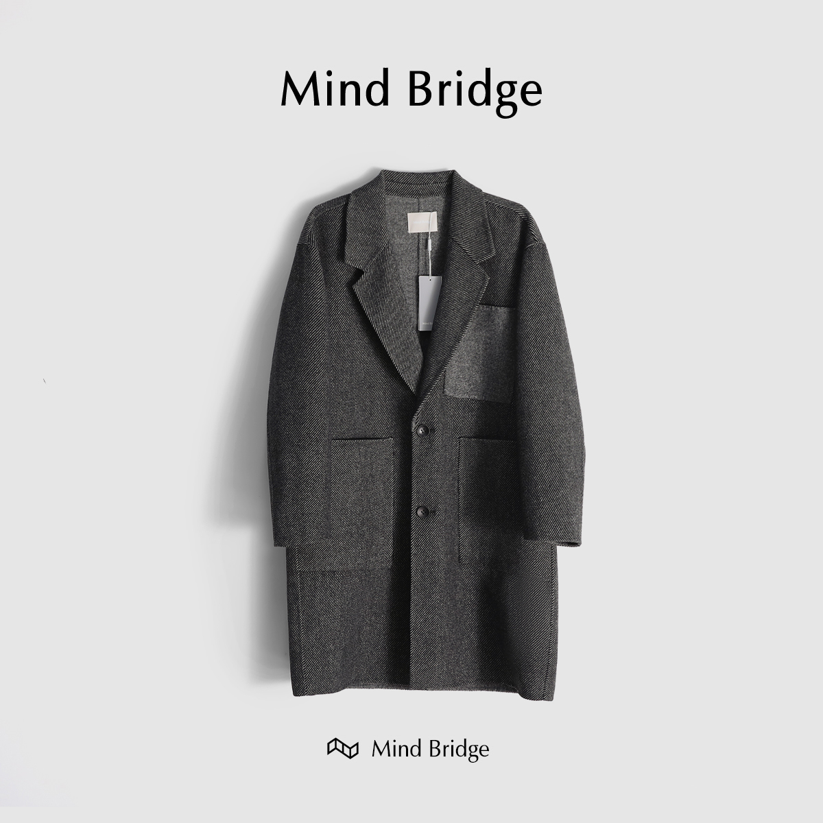 Mind Bridge秋冬加厚羊毛男士毛呢大衣羊毛双面呢中长款风衣外套