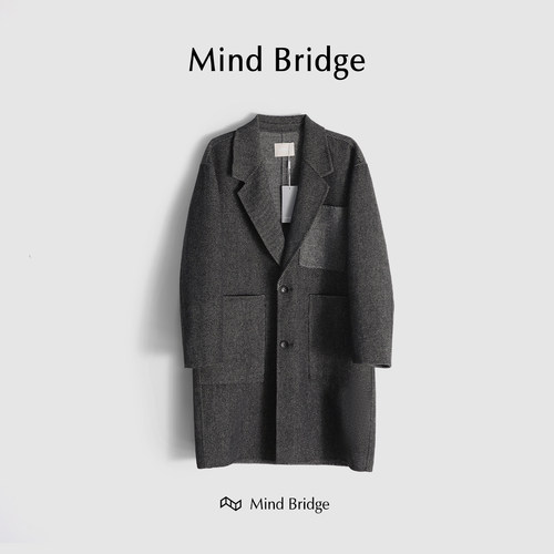 Mind Bridge秋冬加厚羊毛男士毛呢大衣羊毛双面呢中长款风衣外套