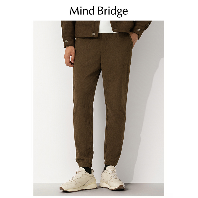 Mind Bridge灯芯绒裤子男美拉德风休闲裤春秋冬加绒束脚运动卫裤