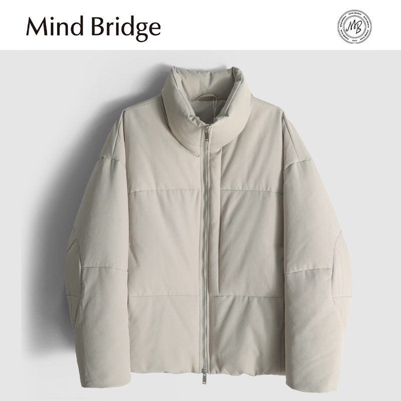 Mind Bridge美式休闲立领90鸭绒羽绒服户外短款面包服保暖外套男