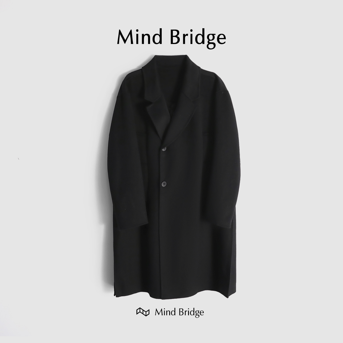 Mind Bridge冬季加厚款羊毛呢大衣男中长款高级感风衣设计感外套