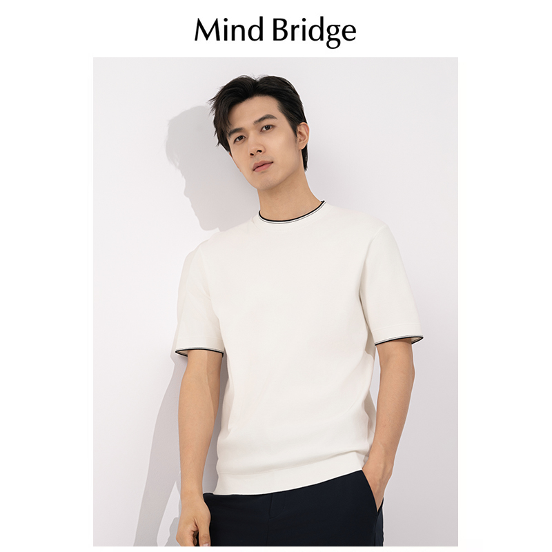 Mind Bridge春秋圆领毛衣男士韩版百搭t恤半袖休闲针织短袖打底衫