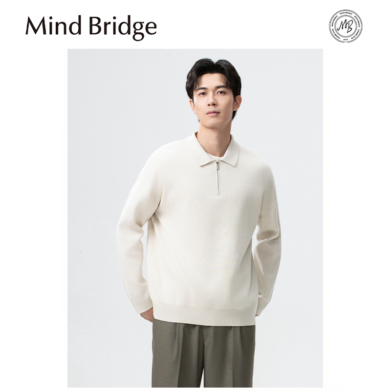 Mind Bridge2025秋季新款男士商务休闲简约半拉练翻领针织polo衫