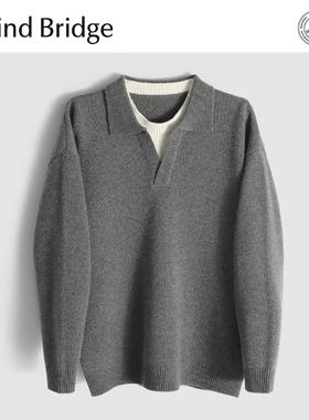 Mind Bridge2025秋季新款设计感假两件海鸥领毛衣绵羊毛针织衫男