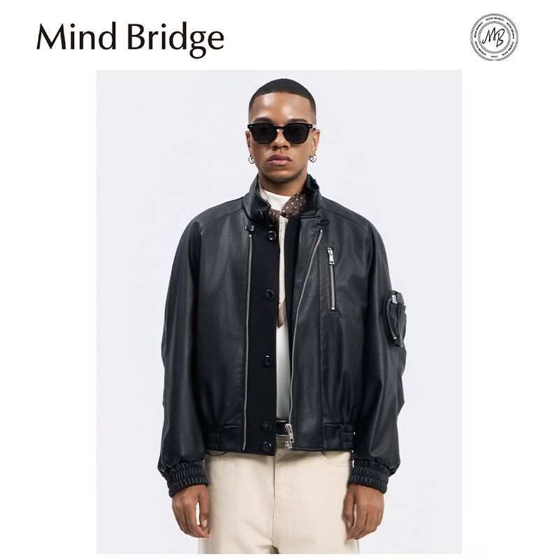 Mind Bridge2025秋冬新款男士高级感机车风pu皮皮衣宽松棉服外套