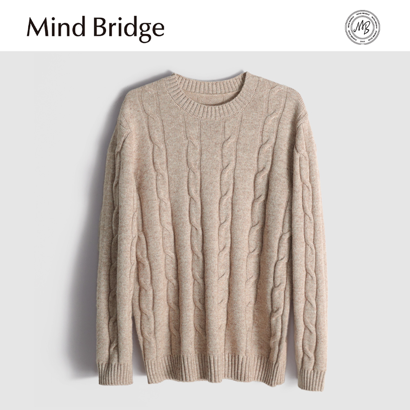 Mind Bridge2025秋冬季新款男高级感羊毛混纺叠穿打底衫提花毛衣
