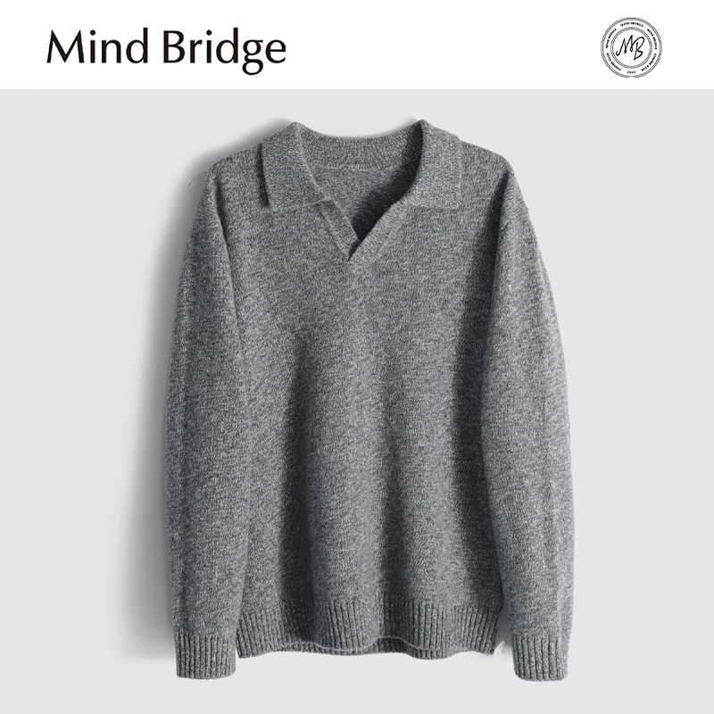 Mind Bridge2025秋季新款高级感毛衣男100%绵羊毛海鸥领针织衫潮