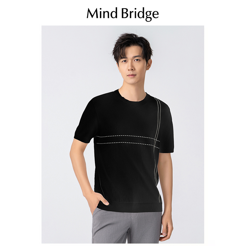 Mind Bridge夏季薄款透气百搭莱赛尔短袖针织T恤男简约基础打底衫