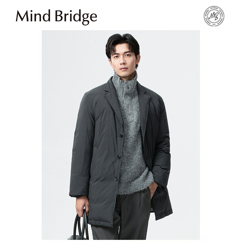 Mind Bridge2025冬季新款男士商务休闲中长款西装领90鸭绒羽绒服