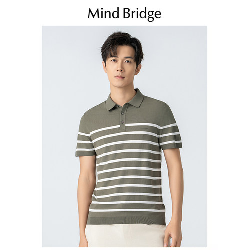 Mind Bridge条纹POLO衫男2024夏新款翻领宽松商务休闲短袖T恤上衣