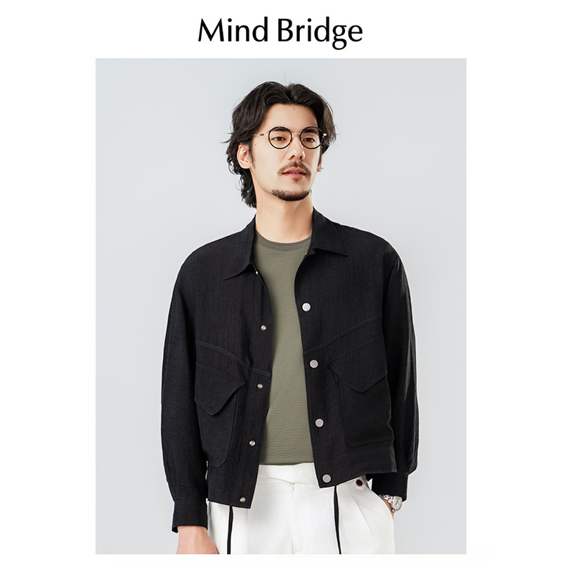 Mind Bridge褶皱肌理感外套男春秋款小众设计感英伦雅痞工装夹克