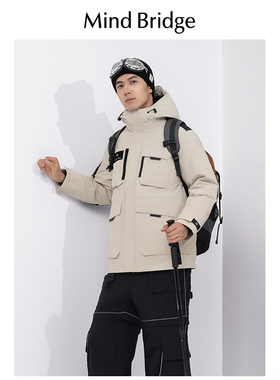 Mind Bridge羽绒服男冬季加厚2024新款户外登山情侣工装派克外套