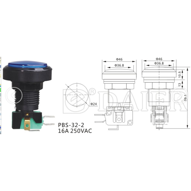 PBS-32-2游戏机按钮开关街机按钮开关中圆按钮48*24mm微动开关