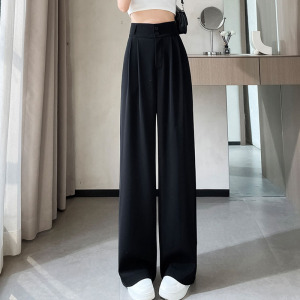 黑色西装裤女夏薄款2024新款高级感垂感直筒高腰阔腿冰丝休闲长裤