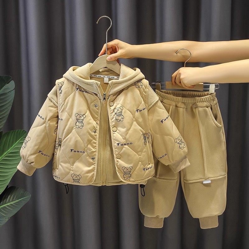 法国男童连帽卫衣套装儿童秋冬季卡通洋气马甲三件套宝宝加厚保暖,童装/婴儿装/亲子装,套装,淘宝优惠券,粉丝福利购,淘宝优惠卷