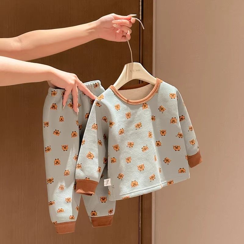 法国儿童保暖内衣套装无骨加厚500g羊毛蚕丝秋衣秋裤冬季睡衣休闲