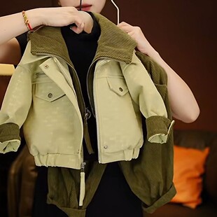 男童2025秋冬工装连帽皮衣套装宝宝裤子儿童洋气潮款春秋季外套潮