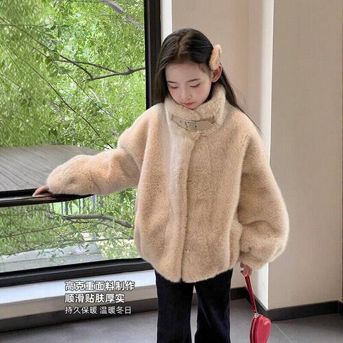 女童秋冬水貂毛皮毛一体加厚外套