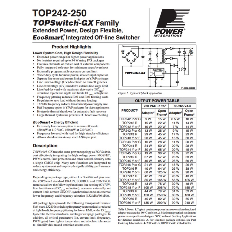 原装 TOP250YN TOP250  直插TO-220 6脚 液晶电源管理芯片 IC