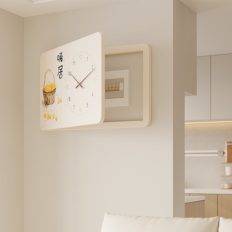 2024新款现代简约多功能带钟配电箱挂钟遮挡箱弱电箱电表箱装饰画