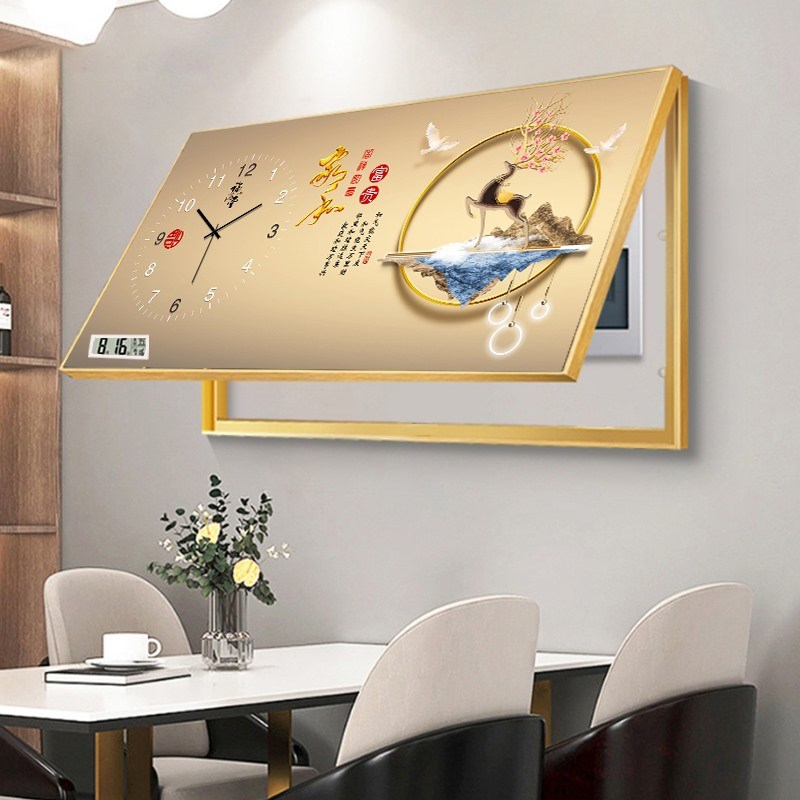 万年历电子钟表电表箱上翻挂钟客厅家用现代轻奢餐厅遮挡箱装饰画