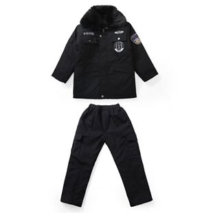 儿童加绒加厚保暖棉袄棉裤特警套装警官衣服演出服军装角色拜年服
