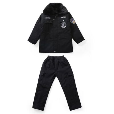 儿童加绒加厚保暖棉袄棉裤特警套装警官衣服演出服军装角色拜年服