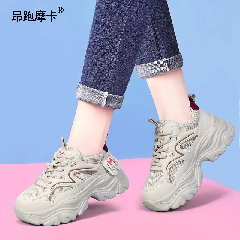 厚底老爹鞋女2024夏季新款网面透气百搭显脚小休闲跑步运动鞋软面