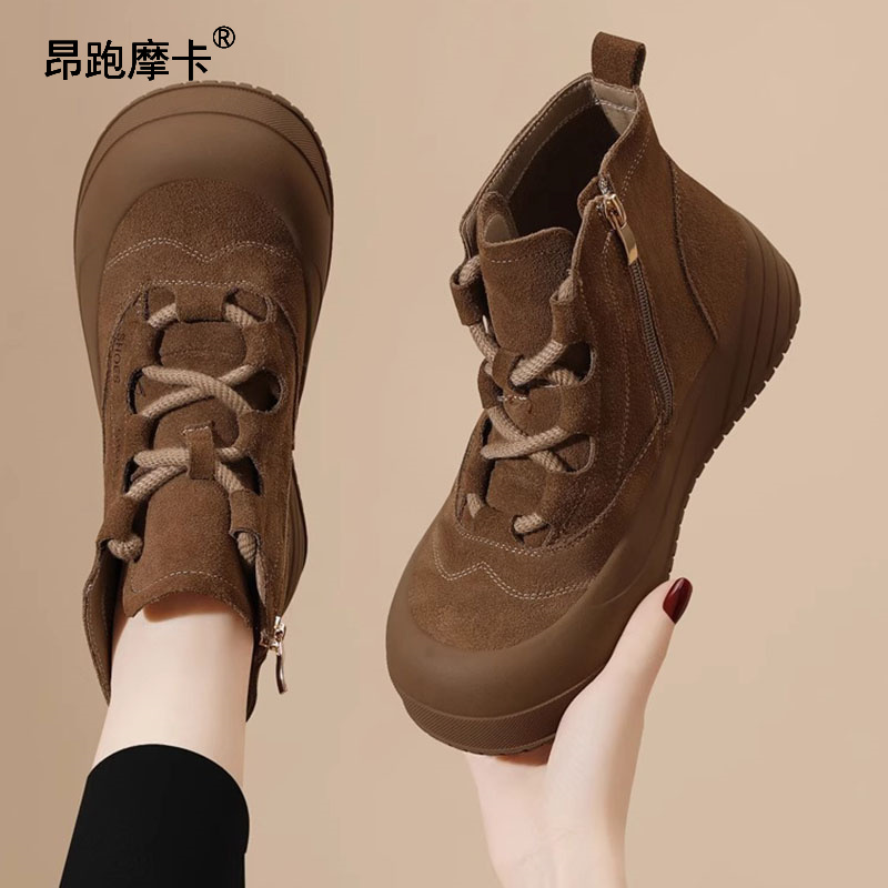 鞋子女平底真皮老爹鞋春秋季新款