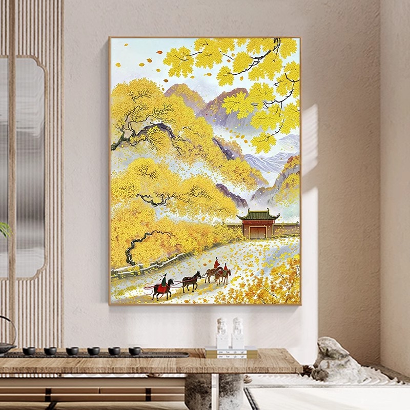 速发新中式银杏树风景客厅装饰画轻奢系餐厅玄关走廊卧室床头挂画图片