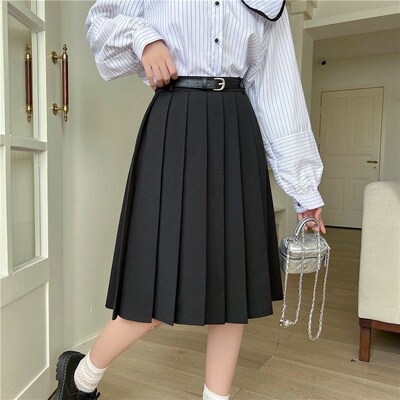 速发大码甜酷风高院过风中裙百褶裙胖m半身裙学腰膝灰色A字裙