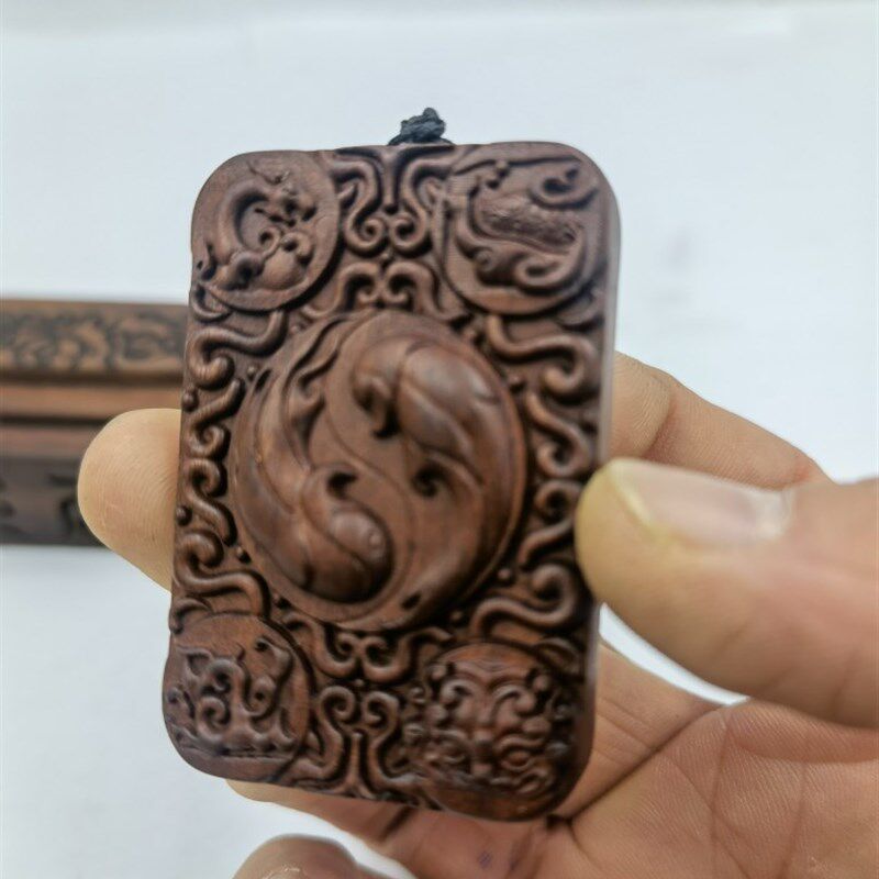 速发雷击枣木吊坠牌太极八卦阴鱼四神兽精雕枣木牌枣木挂牌