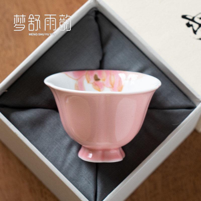 速发色釉人手绘釉下彩荷花高脚主纯杯单个品茗杯功夫茶具茶杯小清