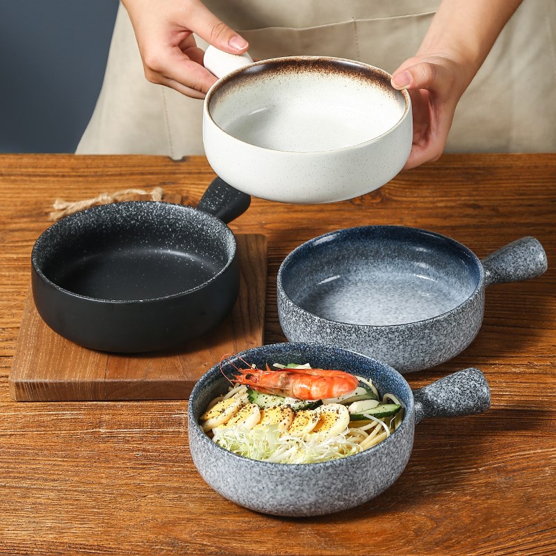 速发日式陶碗焗饭碗单碗家用沙拉碗带把手泡面具餐瓷烤碗烤箱专用