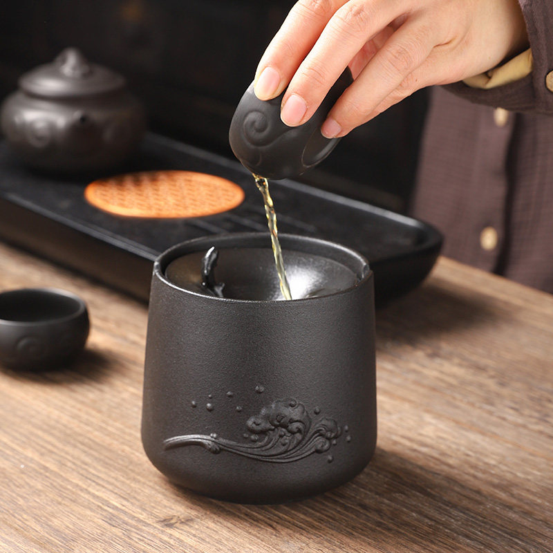 速发建水茶水盂干泡茶具零配陶瓷水洗茶菜茶渣桶桌面茶渣罐防飞烟