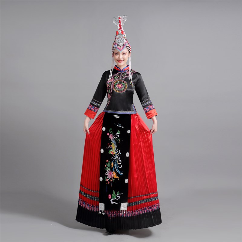 速发新款畲族舞蹈服装头饰畲家儿畲族服装景宁少数民族婚嫁服高端
