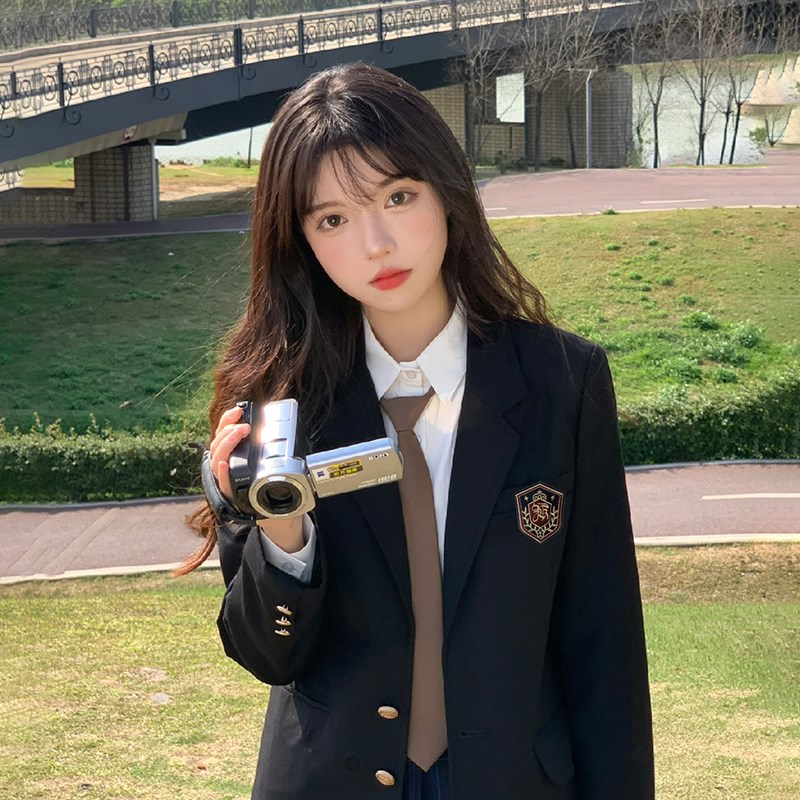 速发j百甜院风外套校供感小个子学美k搭中学生西服班服套装
