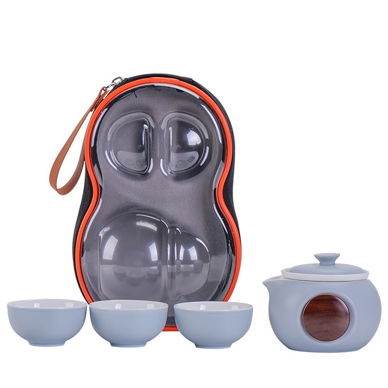速发户外便携旅行茶具小套装创客快陶杯一壶三杯商务办公意瓷礼品