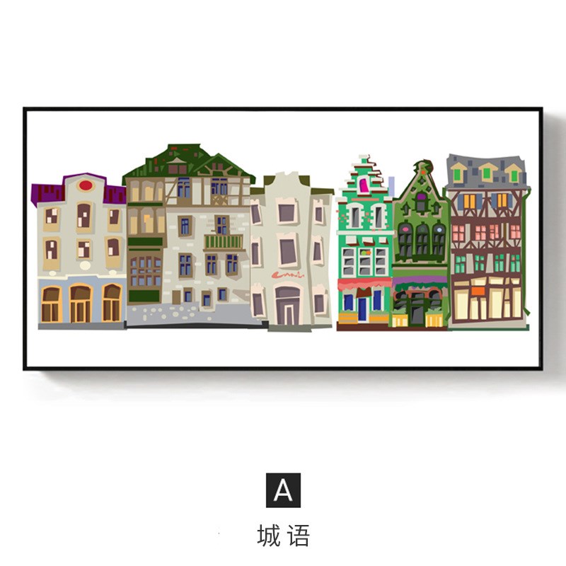 速发童话小镇 文艺装饰画儿童房挂画建筑温馨童趣样板房间壁画图片