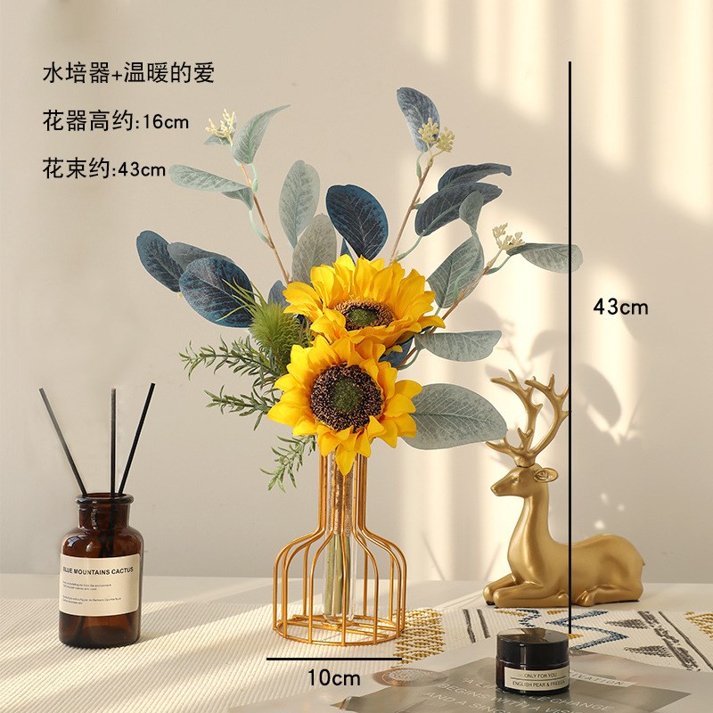 速发假日葵花向花尤加利叶花束客厅餐桌摆插干花设花装饰摆件拍照