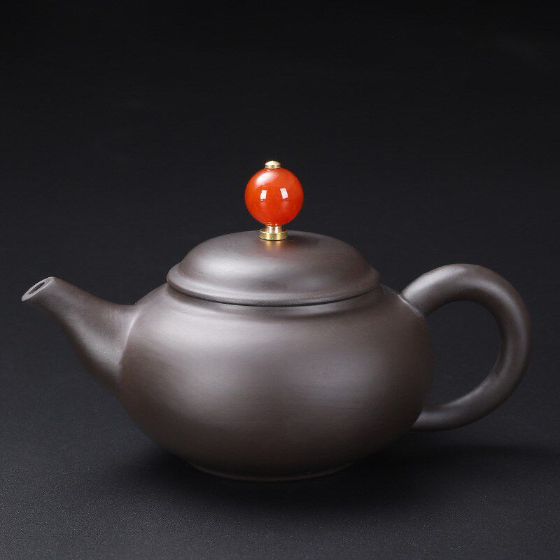 速发玛瑙红珠子原矿紫砂壶仿古壶茶碗 家用紫砂茶具泡茶器单壶紫