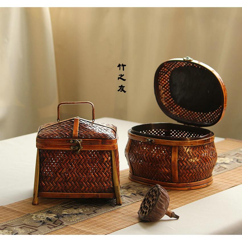 竹编收纳盒 手工竹编制品 复古茶道礼盒 包 饰品便携仿古首饰收纳