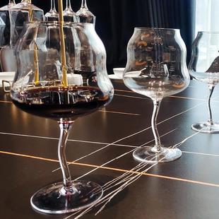 扭挺高脚杯醒酒器高颜值家用水晶扭身杯葡萄酒杯 红酒杯波浪形套装