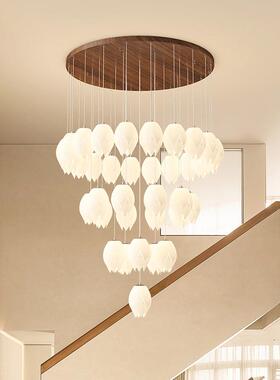 法式中古楼梯吊灯复古胡桃木纹别墅复式楼梯旋转长吊灯客厅餐厅灯